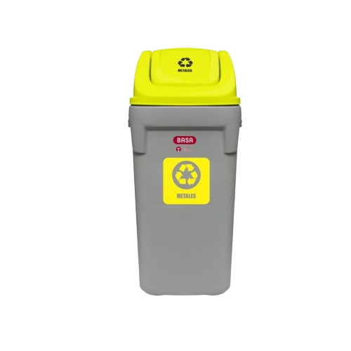 TACHO DE BIOSEGURIDAD GRIS CON AMARILLO DE TAPA VAIVÉN 120L - Shellcon Lima Perú