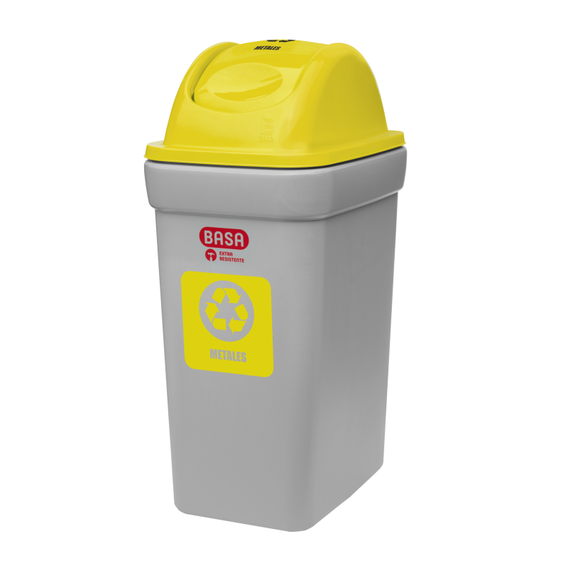 TACHO DE BIOSEGURIDAD GRIS CON AMARILLO DE TAPA VAIVÉN 35L - Shellcon Lima Perú